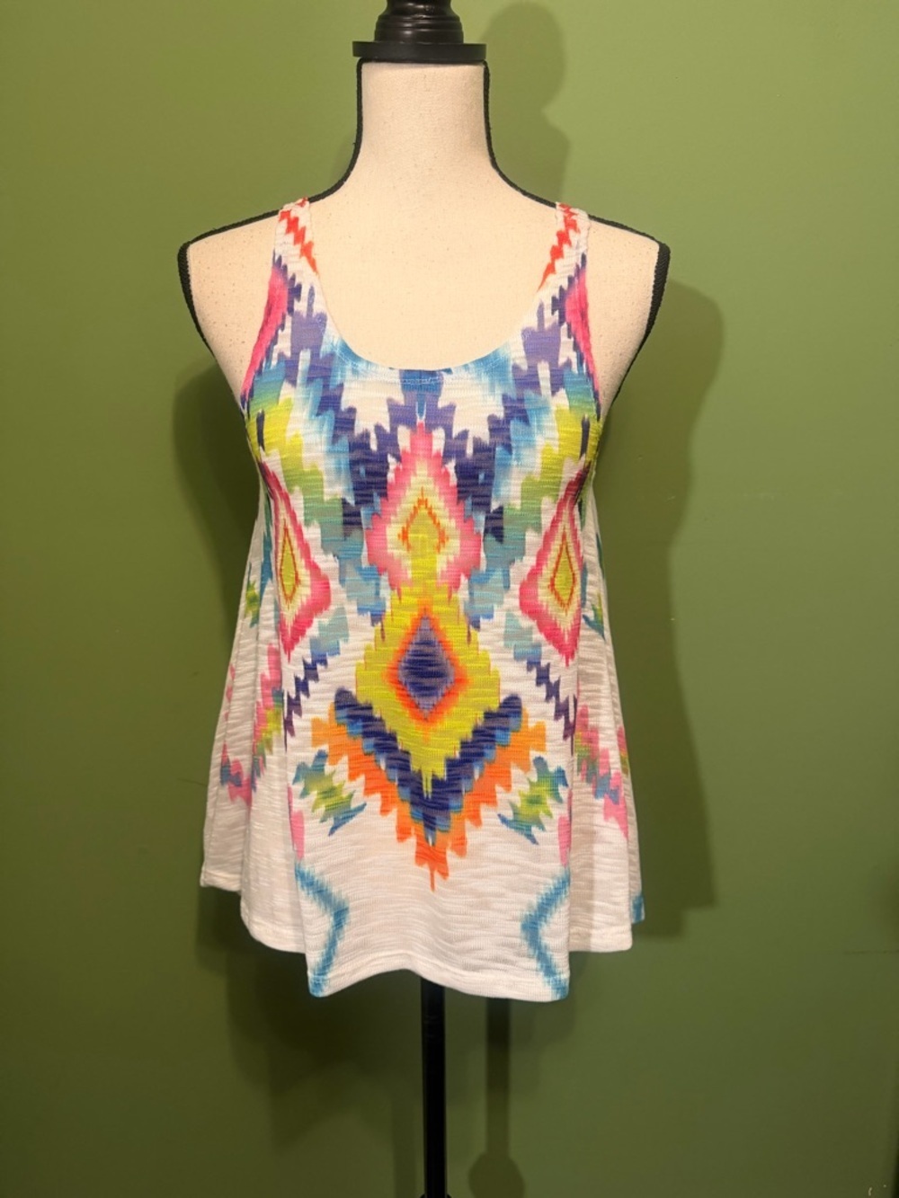 Almost Famous White Tank with Multicolor Aztec Print